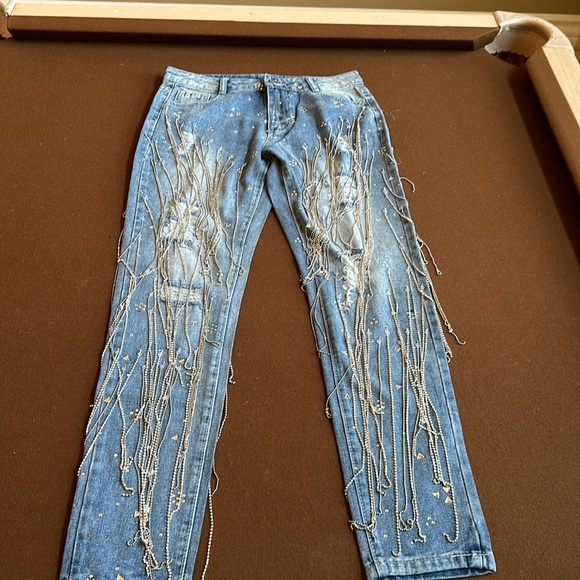 Rhinestone, distressed, jeans, never worn - Picture 3 of 4